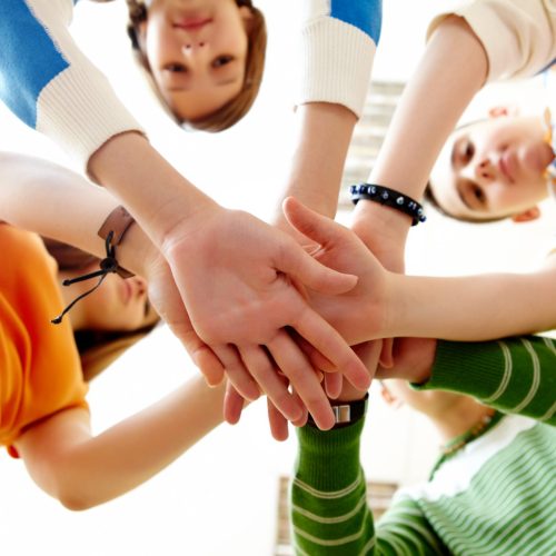 Pile of hands of friends